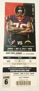 2016 San Diego Chargers Houston Texans NFL Football Ticket Stub Los Angeles - Picture 1 of 2