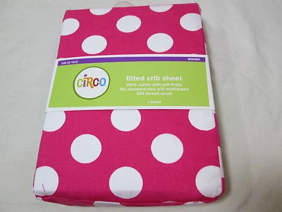全新 Circo 棉贴合婴儿床床单 DOT - 200 线数 - 粉色和白色 全新 — 第 1/2 张图片