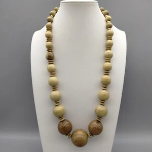 Boho Chic abgestufte Holz Perlen Halskette 24" kräftig flippig klobig Vintage Nachlass Natur - Bild 1 von 6