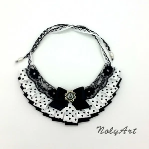 Handmade Retro Vintage Ribbon Collar Necklace Dots Rhinestone Jewelry - Bild 1 von 3