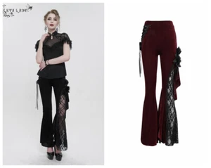 Eva Lady Women Black Gothic Vintage Lace Flower Long Flared Trousers Slim Pants - Picture 1 of 28