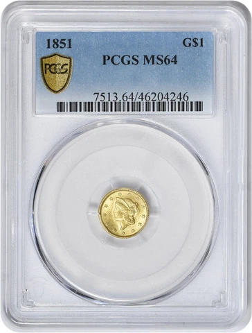 1851 $1 Gold Type 1 MS64 PCGS Cover