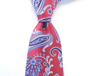 Saddlebred Gorgeous Red, Blue & White Paisley Men's 100% Silk Tie 3 1/2" x 59" - Picture 1 of 7