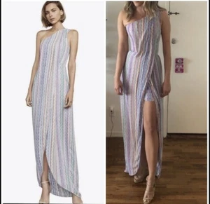$338 NWT BCBG MAXAZRIA DRIES STRIPED ONE SHOULDER FRONT SLIT DRESS SZ 2 - Picture 1 of 16