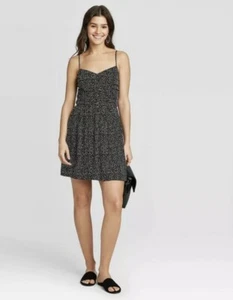 Nuevo Vestido Para Mujer Xhilaration Negro/Blanco Lunares Fruncido Frontal (Talla XL) D. - Imagen 1 de 4