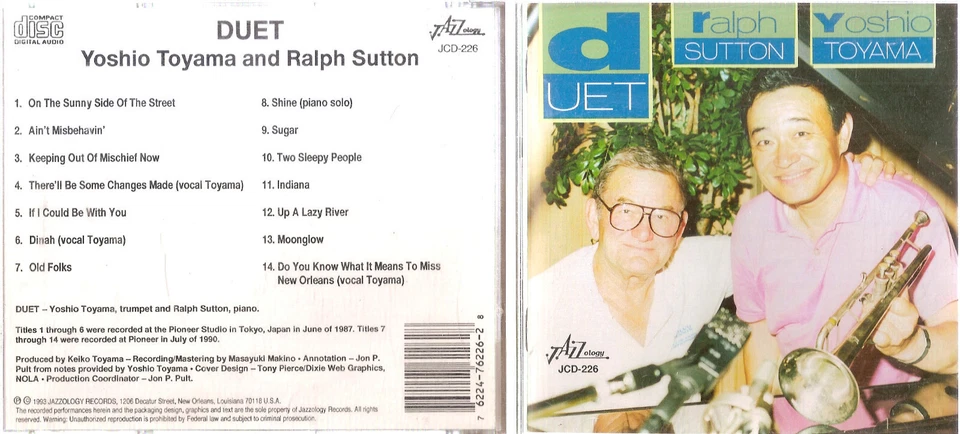 Duet by Yoshio Toyama & Ralph Sutton (CD, 1994) #0822EM Foto 1 de 1