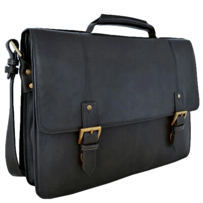 Double Gusset Leather 17" Laptop Compatible Briefcase Work Bag - Image 1 of 4