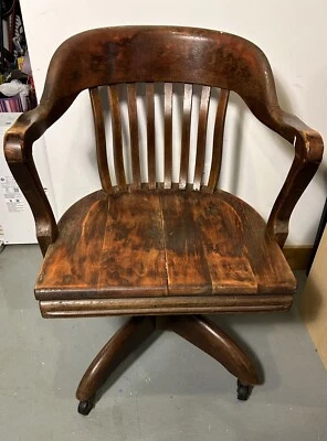Silla de madera vintage 1946 Gunlocke Mission Bankers biblioteca oficina brazo rodante Foto 1 de 4