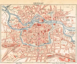 Wrocław Breslau Original map Silesia city plan POLAND 1887 Polska Germany - Picture 1 of 9