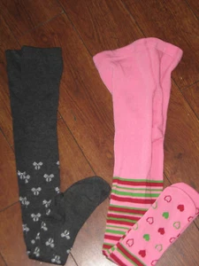 2 Cotton Blend/Polyes Girls Tights Gray Pink Geometric Winter Warm Sz 4-5T  - Picture 1 of 9