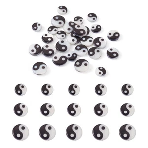 30Pcs Black White Yin Yang Bead 3 Sizes Flat Round Natural Shell Loose Beads - Picture 1 of 7