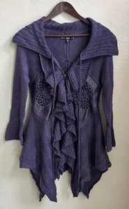 Y2K Sioni Fairy Grunge Cardigan Duster Ruffle S Whimsigoth Purple Asymmetric Hem - Picture 1 of 9