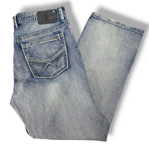 Axel Treadwell Relaxed Straight Distressed Whiskered Light Wash 38x32 Workwear - Picture 1 of 13