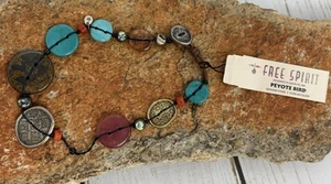 NEW Peyote Bird Sterling Silver Turquoise Bronzite Beaded Bracelet 9” Long J131 - Picture 1 of 6
