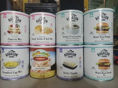 Lote de 8 alimentos liofilizados Mountain House Augason Farms #10 camping de emergencia #62 Foto 1 de 4