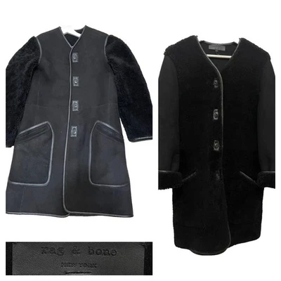Rag & Bone Blythe Genuine Shearling Black Sheepskin Reversible Coat Womens Small - Image 1 of 4