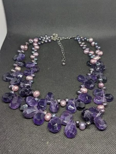 🔥 DIANA VENEZIA STERLING SILVER PURPLE AMETHYST CLUSTER STATEMENT NECKLACE WOW! - Picture 1 of 16