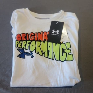 (YS) Under Armour Boys "Originator Of Performance" T-Shirt White New With Tags - Picture 1 of 9