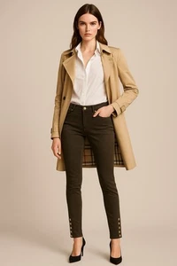 Burberry Brit Kemberton Skinny Pants Olive W28 Gold Ankle Buttons RRP $500 - Picture 1 of 12