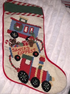 VTG Christmas Stocking Santa's Express Train Stocking. needlepoint by hand - Picture 1 of 8