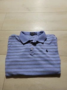 Polo Ralph Lauren blue white stripe Custom Fit logo Polo shirt LARGE Mens - Picture 1 of 8