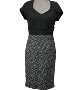 Escada Dress 38 Black Blue Texture Woven Skirt Short Sleeve $1425 NEW RETAIL - Picture 1 of 12