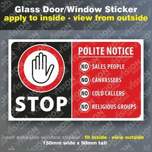 Stop Cold Calling Window Sticker Religious Groups No Canvassers Callers Sign - Picture 1 of 1