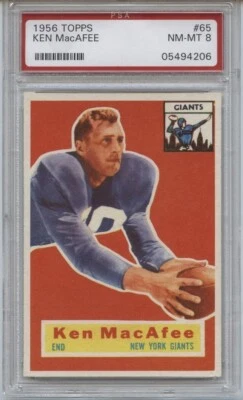1956 Topps # 65 Ken MacAfee New York Giants PSA 8 NM-MT Alabama - Image 1 of 2
