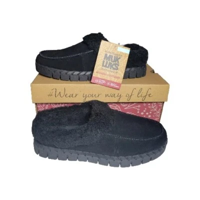 NIB - Muk Luks Women's 7 Flexi-Buffalo Cozy Suede Shearling Shoe Clogs Slippers - Image 1 of 4