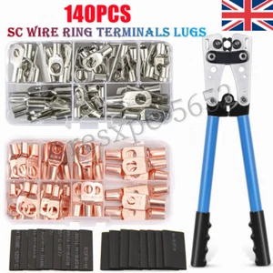 140PCS Copper Lugs Ring Terminals Bare Battery Welding Crimp Wire Connectors Kit - Picture 1 of 17