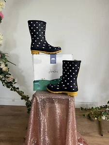 JOULES Molly Wellies Welly UK 6 7 & 8 EU 39 40-41 & 42 Navy Spot Boots FREEPOST - Picture 1 of 24