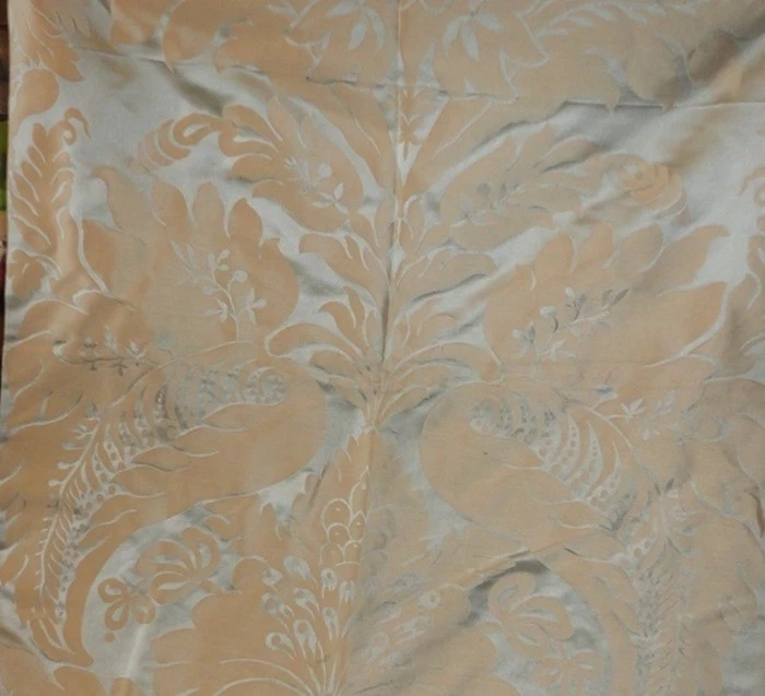 1  1/3 YARDS FAUX SILK FLORAL FABRIC ~ BEIGE with GREEN ~ UPHOLSTERY / CURTAINS - Image 1 of 1