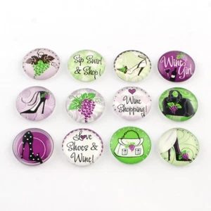LOT de 10 CABOCHONS en VERRE théme VIN et SHOPPING GIRLY WINE ronds 10mm perles - Imagen 1 de 1