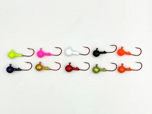 6 pk 5/8 oz Painted Round Head Crappie Fishing Jigs Red Aberdeen Hooks - Picture 1 of 11