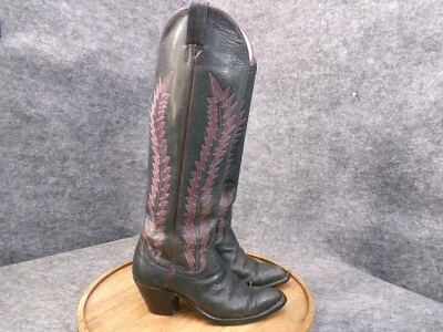 Vintage Larry Mahan Tall Teal Leather Pink Western Cowboy Boots Women Size 6.5 B - Image 1 of 4
