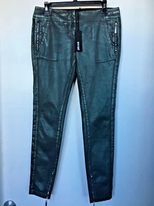 $649 Authentic JUST CAVALLI casual low-waisted Green metallic Pants Size 26 - Picture 1 of 9