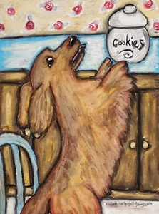 Langhaariger DACKEL Keksdose Raub Mini ACEO DRUCK Hund Pop Art Karte 2,5 x 3,5 - Bild 1 von 1