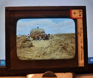 Vintage Zauberlaterne Glasdia ERNTE HEU Farbbild - Bild 1 von 1