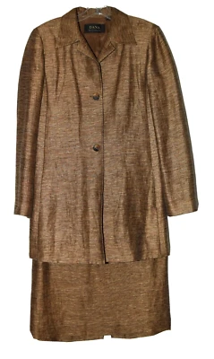 Blazer Chaqueta y Falda Traje Dana Buchman Dorado Marrón Rayas Lino Algodón Talla 8 Foto 1 de 4