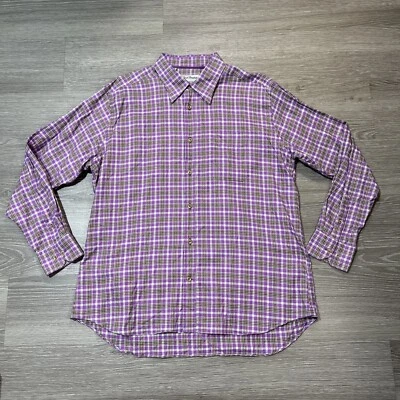 David Donahue Shirt Men XL Purple Plaid Soft Cotton Modern Fit Button Up Oxford - Image 1 of 4