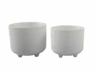 Flora Bunda 6 in & 4.75 in Hiero Ceramic Footed Planter, Matte White Set of 2 - Picture 1 of 5