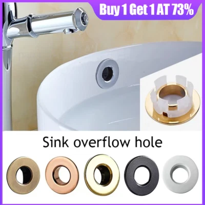 Bathroom Basin Sink Hole Overflow Cover Chrome Round Ring Washbasin Decoration - Image 1 of 4