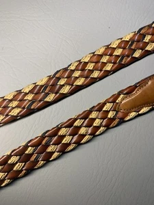 Vintage Cole Haan Made In USA Two Tone Woven Braided Leather Belt 36/90 Brown - Picture 1 of 9