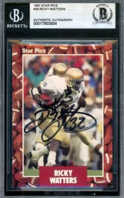 Ricky Watters Beckett BAS Signed 1991 Star Pics Rookie Autograph - Image 1 of 2