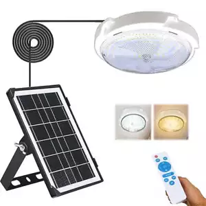 Solar Powered Indoor/Outdoor Ceiling Light -Waterproof Panel & Rechargeable Lamp - Picture 1 of 16