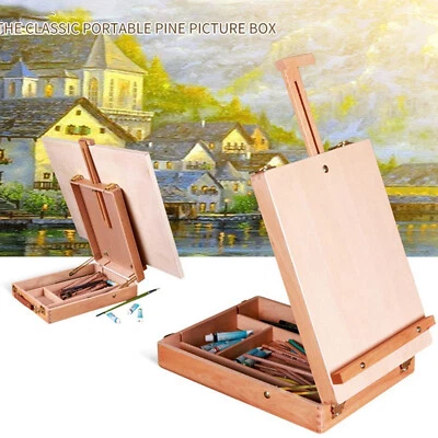 DAYPLUS Wooden Table Box Easel Stand Storage Case Adjustable Desktop Artist Drawing Box