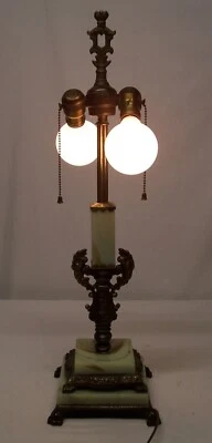 Antique Vaseline Lamp Socket Cluster Cast Iron Cherub Art Deco Fixture USA #F47 - Image 1 of 4