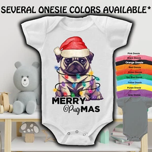 Merry Pugmas Holiday Christams Gerber® Onesie® Cute Baby Shower Gift - Picture 1 of 13