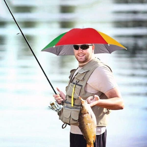Fishing Umbrella Hat Sun Rain Cap Hands Free Golf Beach Camping Hiking Sunshade - Picture 1 of 9