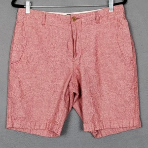 J CREW Linen Cotton Beach Shorts Mens 33W Red Chambray Summer Casual Pockets - Picture 1 of 9